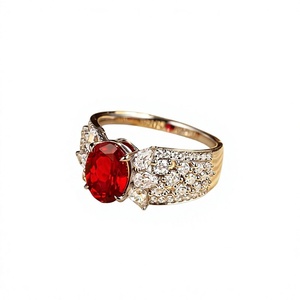 Bague de cocktail élégante en argent 925 avec rubis taille ovale et sertissage pavé, bagues de fiançailles avec pierres précieuses - Product Image 1