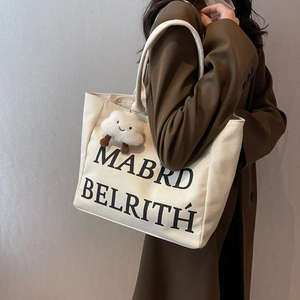 <span class=keywords><strong>Alphabet</strong></span> Print Canvas Tote Bag Zipper Casual Large Capacity Beach Travel Shopping Women's Underarm Bag - Product Image 3