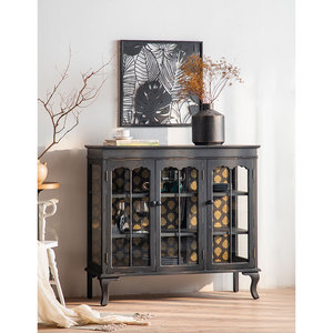 2022 New Decorative Black Fir Frame Sideboard 2 Glass Doors Display Showcase Storage Cabinet For Living Room