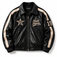 Blouson en cuir style course vintage avec broderie personnalisée et écussons étoiles, fermeture éclair, pour homme, pour commande en gros
