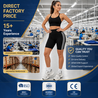 Shorts de yoga taille haute personnalisés avec logo pour femme, contrôle du ventre, style cycliste, deux bandes blanches, pour fitness et cyclisme