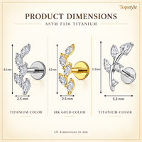 Clous d'oreilles spirale en titane plaqué or ASTM F136 avec zircon taille Asscher, bijoux de corps tendance pour enfants, cadeau de mariage et de fiançailles