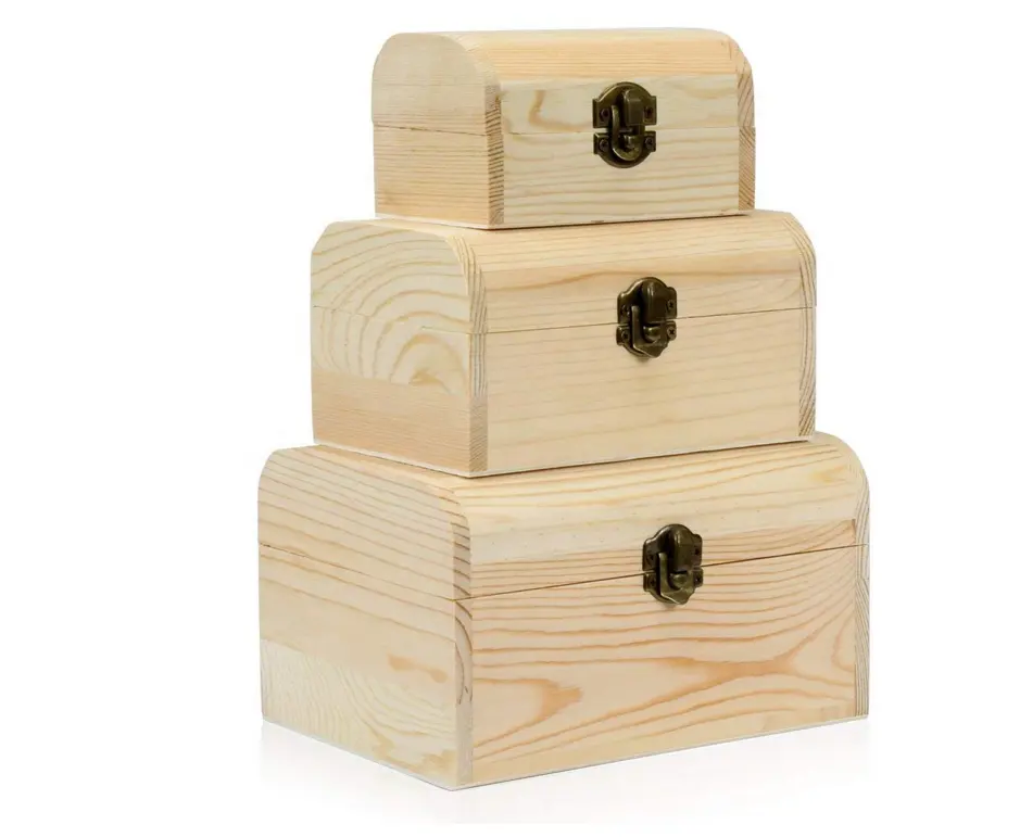 Wooden Treasure Chests Storage Pirate Boys Decorate Plain Trinket Sizes Box Set