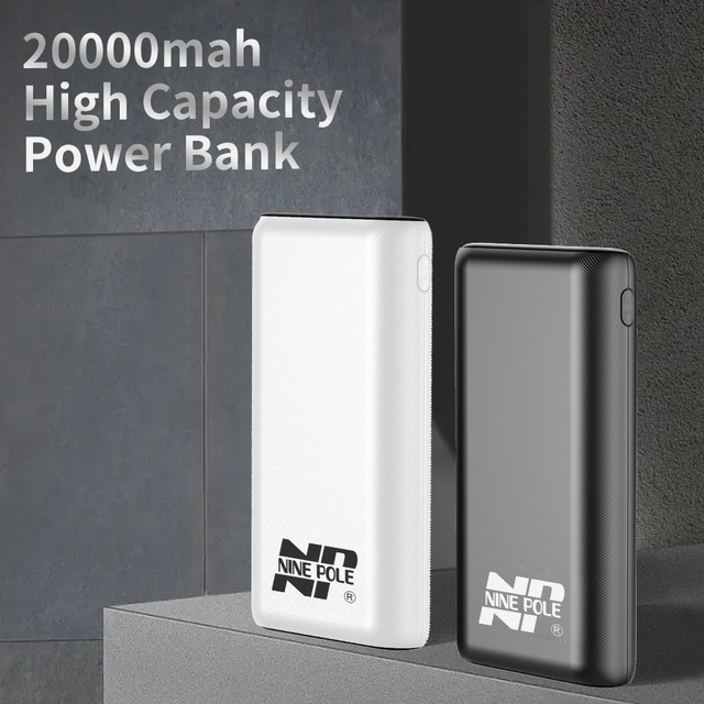 Portable High Capacity 20000mAh Power Bank for Outdoor Camping Hiking Non-slip Fast Charger Bright Dual LED Light Micro USB