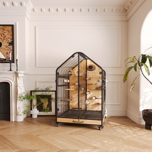 Luxe Papegaai Villa Grote Ruimte Vogelkooi Verplaatsbaar Koolstofstaal & Roestvrij Staal Milieuvriendelijk Duurzaam Panoramisch - Product Image 6