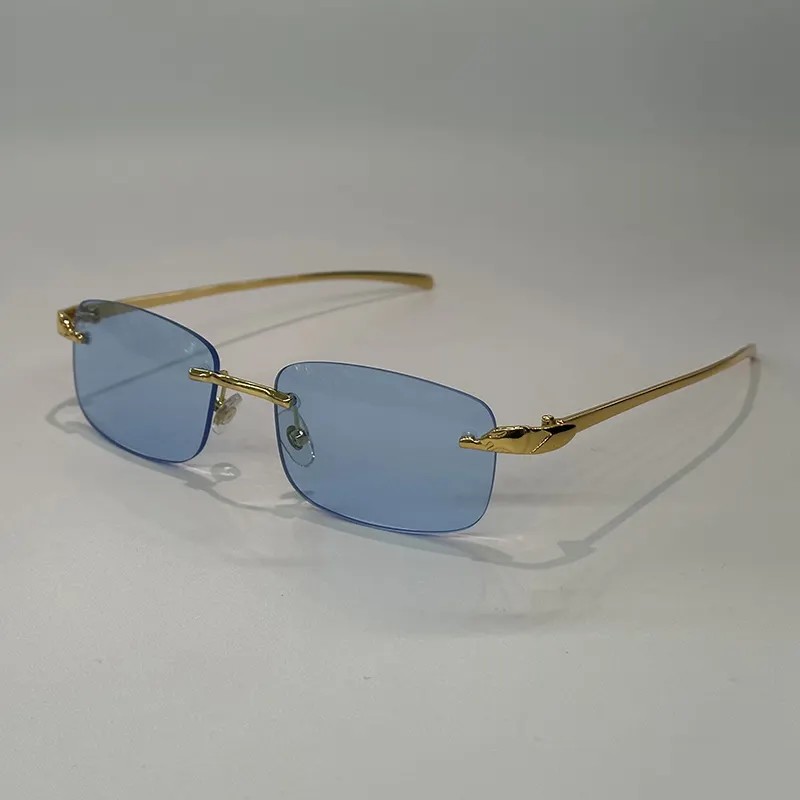 K0232 Blue Metal Rimless Wholesale Cheap Sunglasses Small Size Men Square Frame Sahdes Sunglasses 2023 Sun Glasses