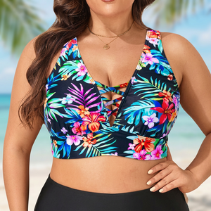 Hot Selling <b>Plus</b> <b>Size</b> Women's One-Piece Floral Beachwear <b>Swimming</b> <b>Dress</b> V-neck Front Logo Customizable Breathable - Product Image 2