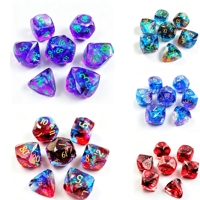 Jeu de dés polyédriques en résine multicolores 7 pièces, effet holographique iridescent, pour jeux de rôle de table DND, TRPG, COC