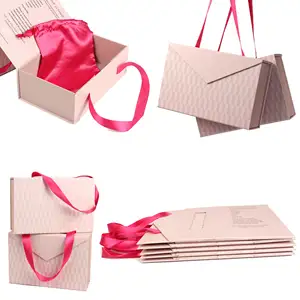 Kotak hadiah portabel pita, baju pernikahan portabel dengan pita, kotak hadiah kertas kemasan karton dengan pita lipat