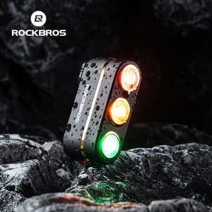مصباح خلفي ذكي للدراجات من <span class=keywords><strong>ROCKBROS</strong></span>، بتصميم إشارة مرور، مع استشعار الفرامل وتحذير ثلاثي الألوان للدراجات الجبلية والطرق والمركبات الليلية - Product Image 3