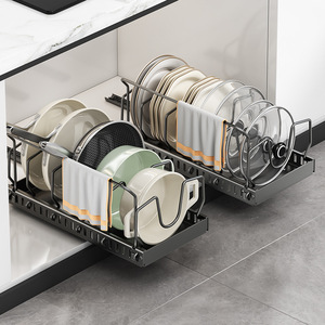 Sea Shark Telescopic <b>Pull</b>-<b>Out</b> Pot Rack Carbon Steel Multi-Layer <b>Drawer</b> Storage For <b>Kitchen</b> Countertop Use - Product Image 1