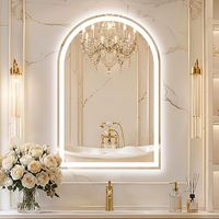Miroir mural LED arqué anti-buée, rétroéclairé et frontal, 3 couleurs, fonction mémoire, pour salle de bain, chambre, hôtel