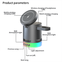 15W 4-in-1 Pengisi Daya Nirkabel Magnetik Speaker Lampu RGB Dudukan Lipat Tipe-C 5V/1A untuk Ponsel Jam Tangan Earbud Rumah Kantor
