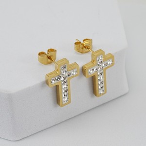 Pendientes de <span class=keywords><strong>Cruz</strong></span> Dorados <span class=keywords><strong>con</strong></span> Circonita/Diseño Hueco Liso, Pendientes de Acero Inoxidable Estilo Hip-Hop para Hombre y Mujer - Product Image 4