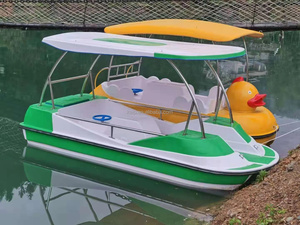 Bateau à pédales 4 places en fibre de verre pour loisirs et divertissements aquatiques d'été en extérieur, avec auvent et volant, respectueux de l'environnement - Product Image 3
