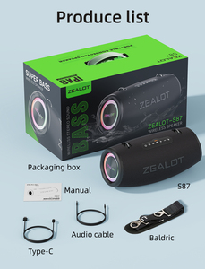 Enceinte de fête d'extérieur Zealot S87, enceinte Bluetooth professionnelle 80W avec basses puissantes, caisson de basses portable sans fil, lumière LED RGB, enceinte HiFi - Product Image 5