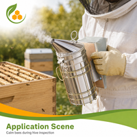 Fumoir à abeilles durable avec soufflet en cuir PU blanc, en acier inoxydable résistant à la chaleur, pour l'inspection des ruches