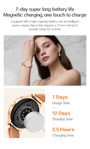 [Expédition sous 3 jours] Montre connectée pour femme en or rose de luxe, écran AMOLED HD de 1,19 pouces, boîtier en acier inoxydable, coffret cadeau pour Android IOS - Product Image 4