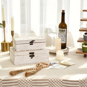 Juego de 2 cajas de madera para joyería, estilo rústico, con tapa con bisagras <span class=keywords><strong>y</strong></span> diseño tallado, color blanco. - Product Image 3