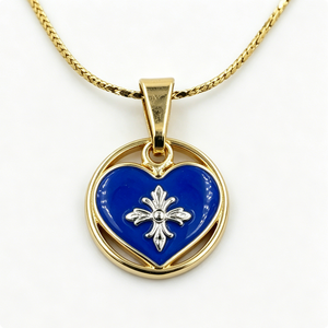 Pendentif en alliage de zinc plaqué or avec émail bleu et motif croix argentée pour bijoux sur le thème de l'amour - Product Image 2