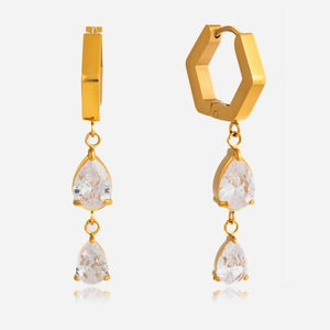 Pendientes Colgantes con Forma de Gota de Agua, Aleación de Zinc, Engaste de Garra, Joyería para Fiesta, Acero Inoxidable, Diseño Geométrico - Product Image 1