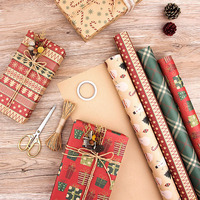 Nouveau style design personnalisé papier d'emballage cadeau de noël dessin animé rétro jaune bricolage papier kraft réutilisable