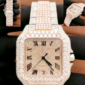 Reloj de Cristal Cuadrado con Incrustaciones de Diamantes Moissanite, Correa de Acero Inoxidable de Dos Tonos con Cierre de Moissanite, Movimiento Automático, Resistente al Agua 10 Bar - Product Image 1
