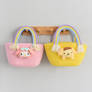 Sweet Girl Bag <b>Rainbow</b> Cloud Children's Woven Bag Large Capacity Straw <b>Handbag</b> New Casual Cotton Thread Bag - Product Image 4