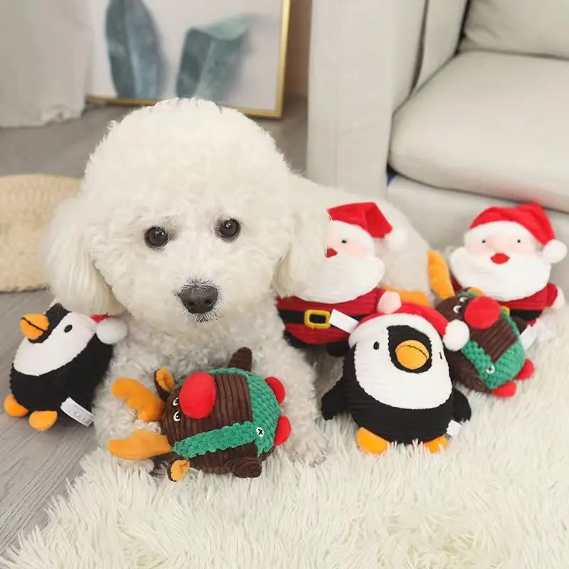 Christmas Santa Pet Chew Toys Stuffed Animal Plush Toys Sounding Dog Chewing Interactive Pet Plush Toy Christmas Gifts For Pets