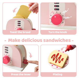 Juego de Juguetes de Madera para Niños, Mini Cocina de Juguete para Preescolar, Máquina para Hacer Pan Rosa, para Niñas - Product Image 5