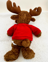 Peluche personnalisée en forme de renne brun, douce et rembourrée, en gros, avec t-shirt rouge