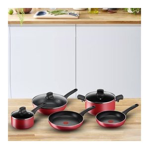 Juego de ollas y sartenes antiadherentes de aluminio de 8 piezas, estilo cocina mediterránea, rojo y negro, con tapas, para cocinas de gas, eléctricas e inducción. - Product Image 4