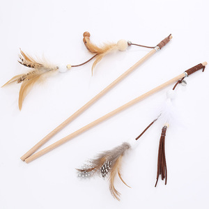 Doğal Kedi Oyun Çubuğu Ahşap Saplı Yumuşak Tüyler Eğlenceli Şekilli İnteraktif Oyuncak Oynak Kediler ve Yavru Kediler için - Product Image 4