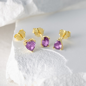 CANNER 3pcs/<b>Set</b> S925 <b>Sterling</b> <b>Silver</b> Ruby Purple Zircon Personality Geometric Water Drop Heart-Shaped Zircon <b>Stud</b> <b>Earrings</b> <b>Set</b> - Product Image 1