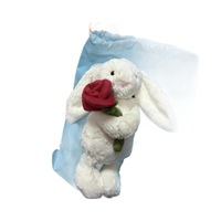 Jellcatt UK Wit Langorenig Konijn Pluche Speelgoed met Rode Roos Knuffeldier Cadeau voor Kerstmis, Thanksgiving, Valentijnsdag