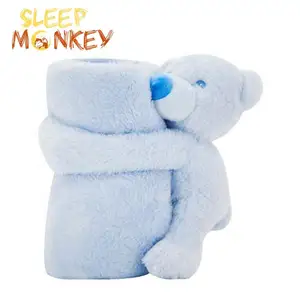 Diskon besar Amazon Beruang Bayi selimut flanel nyaman mainan boneka beruang gaya baru dengan selimut