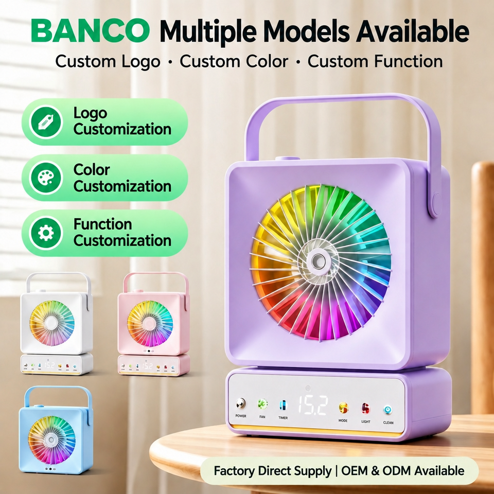 BANCO Portable Fan Multifunction Mist Spray Humidifier Night Light ...