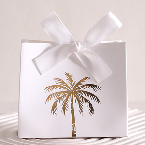 Wholesale Gold Coconut Tree <strong>Pattern</strong> <strong>Paper</strong> Disposable Rigid Candy Box with Ribbon Custom Logo Party Favor Gift Package - Product Image 5