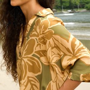 Robe chemise en vente chaude, robe de plage longue en coton et lin personnalisée, imprimé hawaïen pour femmes - Product Image 3