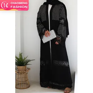 1805 # Modest Turkse Kleding Black Lace Front Open Abaya 2020 Maxi Abaya Kimono