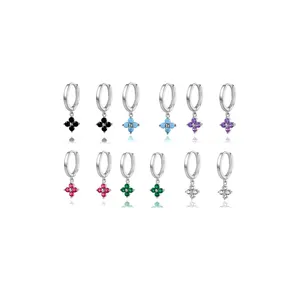 Rhinestone Pendant 925 Sterling Silver Flower Clover Huggie Hoops Earrings Drop Dangle Earrings Wholesale
