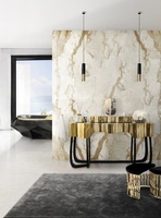 Bocadolobo Coiffeuse de maquillage dorée haut de gamme Table de vanité en or de luxe avec miroir Table de vanité en forme de vague unique pour chambre à coucher