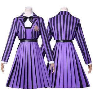 Costume de cosplay de <span class=keywords><strong>la</strong></span> saison 2 de Hot Wednesday, jeu de rôle d'Halloween, drame américain, <span class=keywords><strong>famille</strong></span> <span class=keywords><strong>Addams</strong></span>, jupe d'uniforme scolaire à rayures violettes Yinde - Product Image 2