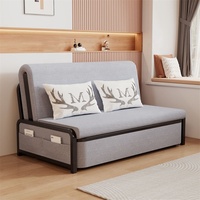Sofá Cama Convertible de Tela Gris con Bolsillos Laterales de Almacenamiento, Plegable, Minimalista, con Dos Almohadas, para Espacios Pequeños, Muebles de Sala de Estar