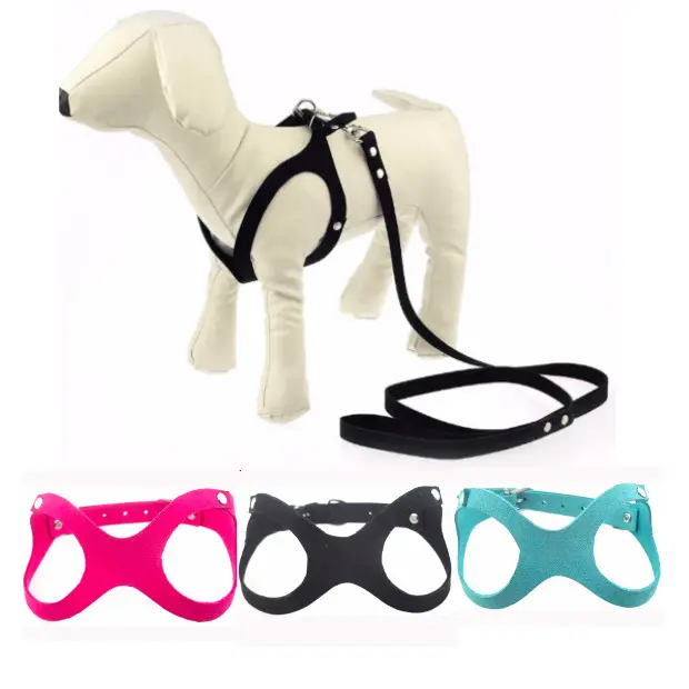 Chaleco con arnés ajustable para perro, de estilo de gafas, de cuero de ante coreano, arnés suave para cachorro y correa para Chihuahua, pequeño y mediano