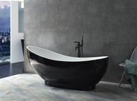 Vente en gros d'usine : Baignoire autoportante moderne en acrylique noir et blanc bicolore, courbée, pour hôtels et villas, écologique
