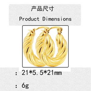 Twisted Hoop Earrings Gold <b>Titanium</b> Steel 19040 Everyday Wear - Product Image 4