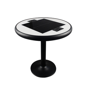 Table ronde en aluminium imperméable pour extérieur avec ports USB à charge solaire pour l'aménagement de parcs et de places publiques, design contemporain pour 4 personnes - Product Image 3