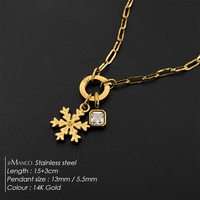 Pulsera de Cadena de Acero Inoxidable Chapada en Oro de 14K para Mujer, con Colgante de Cristal en Forma de Copo de Nieve, Joyería Emanco