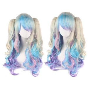 Perruque Lolita synthétique ondulée de 66 cm pour fête d'Halloween, double queue de cheval, cosplay, sans colle, résistante à la chaleur, avec filet à boutons – Vente en gros - Product Image 4
